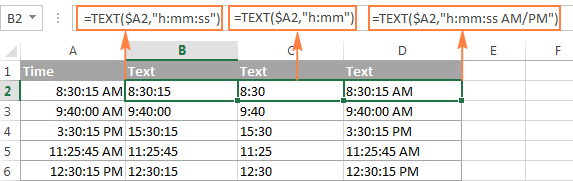 Chuyển đổi định dạng time thành text trong Excel