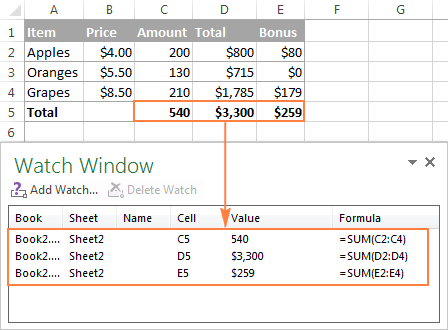 Giám sát công thức trong Excel và kết quả của chúng (Watch Window)