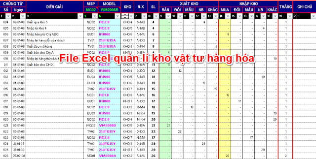 File Excel Quản Lí Kho Vật Tư Hàng Hóa - Excel Cơ Bản
